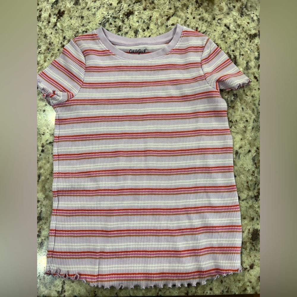 Cat & Jack Striped Kids Shirt - lavender and White
